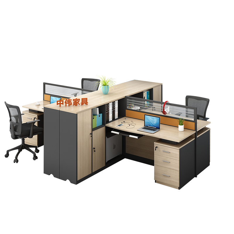 中伟屏风办公桌组合办公家具职员办公桌员工位现代简约隔断卡座财务桌电脑桌十字型四人位含柜(可定制)