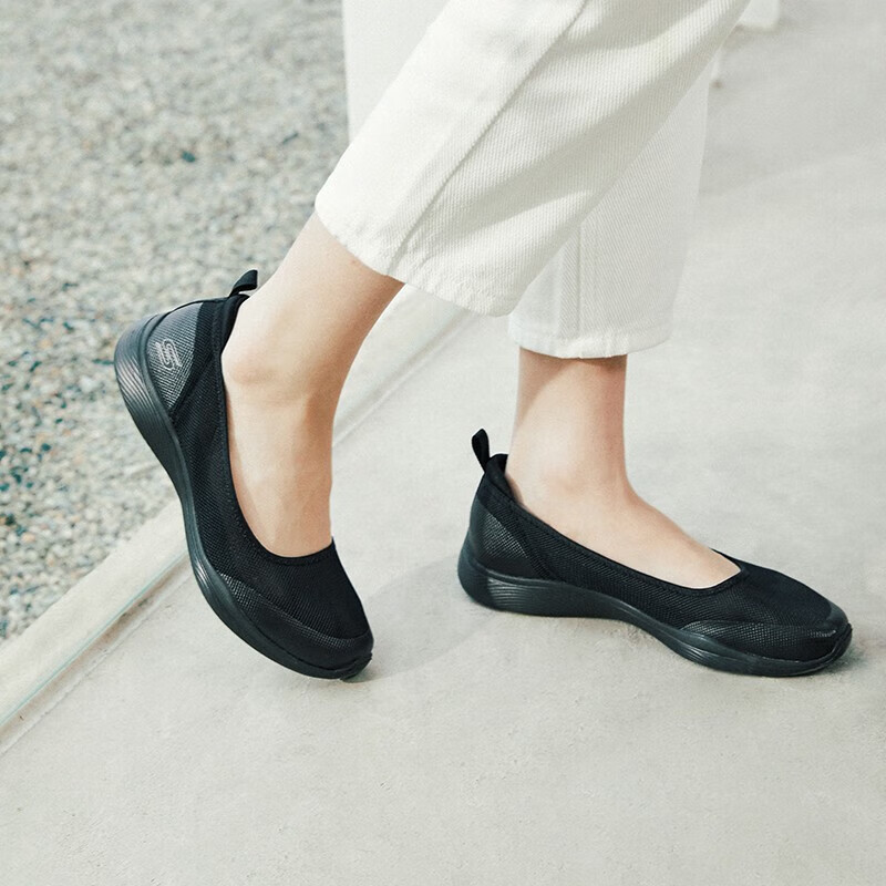 斯凯奇（Skechers）女鞋夏季2025新款网面透气一脚蹬穿脱软底妈妈鞋休闲鞋中老年鞋子 黑色-BBK /清凉透气 3