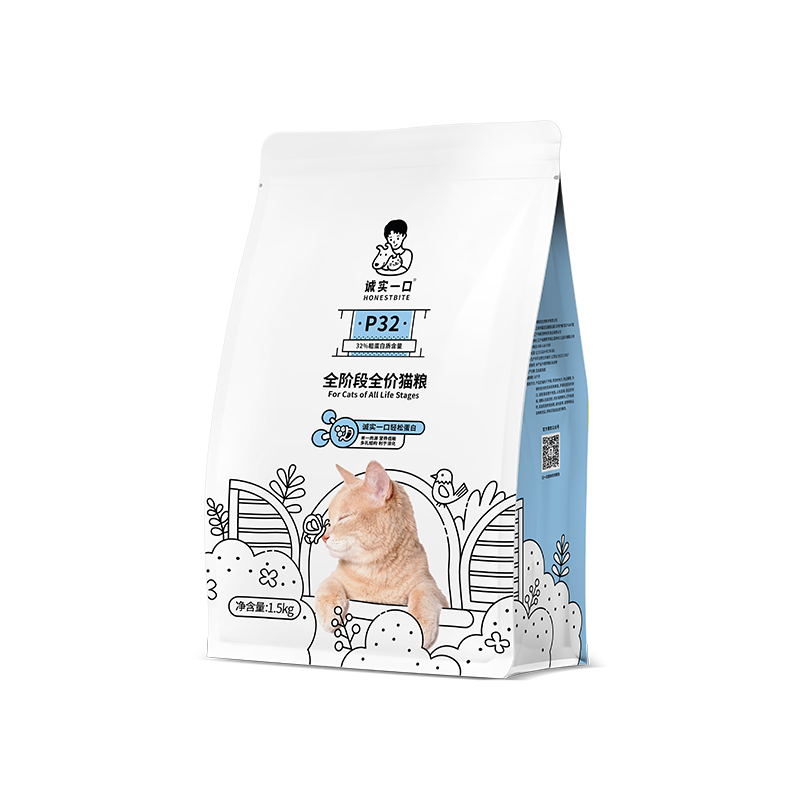 诚实一口P32天然无谷全价低敏通用鸡肉猫粮1.5kg*8包（12kg）