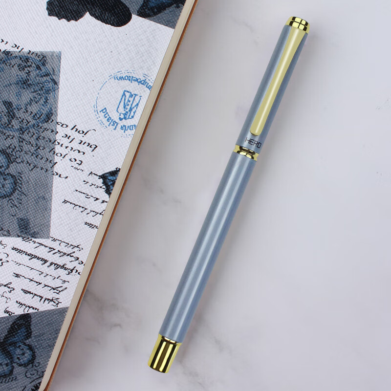 英雄（HERO）钢笔 1302D铱金笔 学生正姿练字笔 办公签字笔墨水笔 蓝色 （暗尖EF尖）
