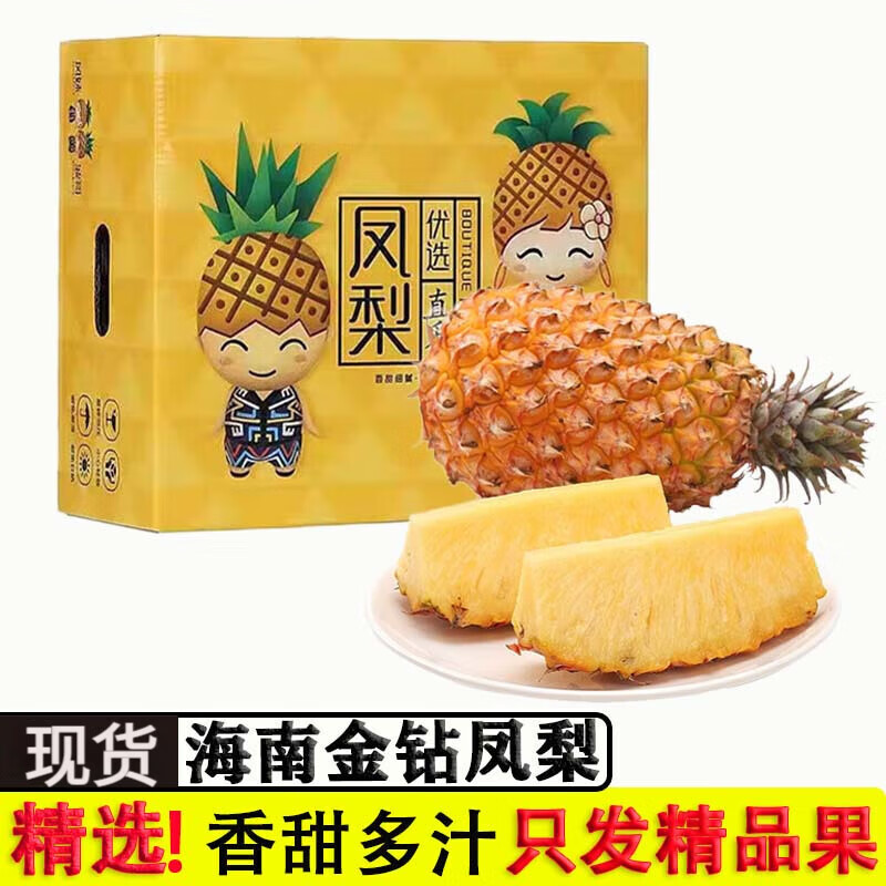 鲸咚亿农海南金钻凤梨新鲜水果当季热带水果手撕无眼小波萝整箱 9斤精选【4-6个】净重8斤