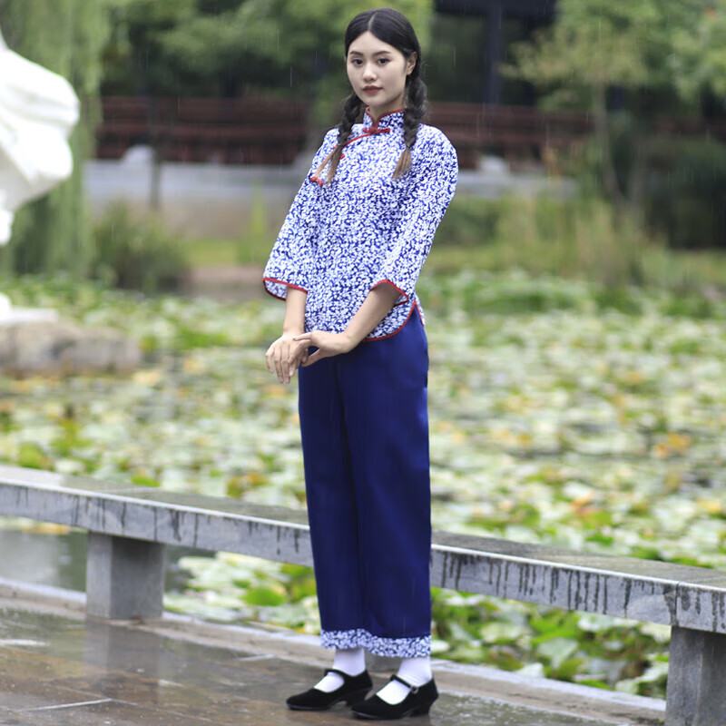 亲在阿庆嫂演出服衣服棉碎花村姑客家采茶舞服装女农村大花衣怀旧农村