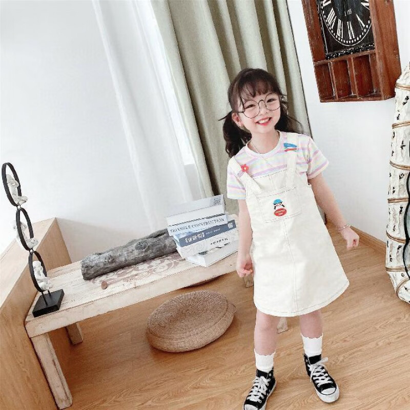 小巧狐2024夏季新款女童甜美可爱背带裤 中小童洋气宽松外穿牛仔短裤