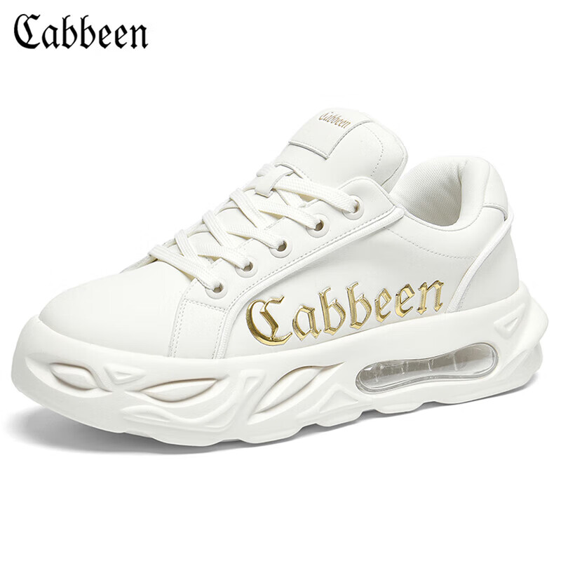 卡宾（CABBEEN）厚底休闲鞋男简约百搭鞋子男士老爹鞋潮流气垫运动鞋 白色 40