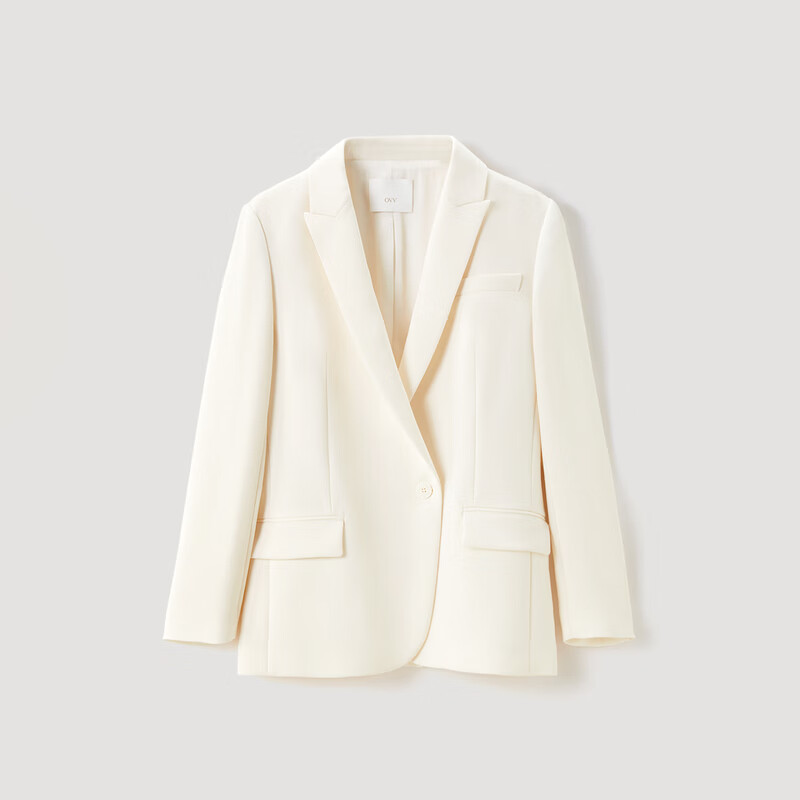 OVV【爱情而已同款】OVV秋冬热卖女装戗驳领时尚修身套装西服 米白A4 M