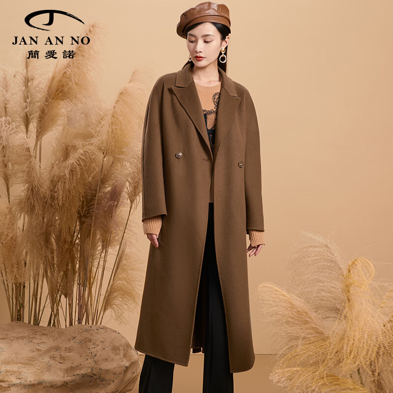 jananno简爱诺女士大衣外套长款过膝羊绒毛呢外套冬ja065621dy 深驼色
