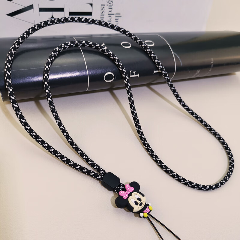 不勒脖男女手机壳耳机套防丢吊绳挂链 长款【黑白-坐姿米妮】麻花挂绳