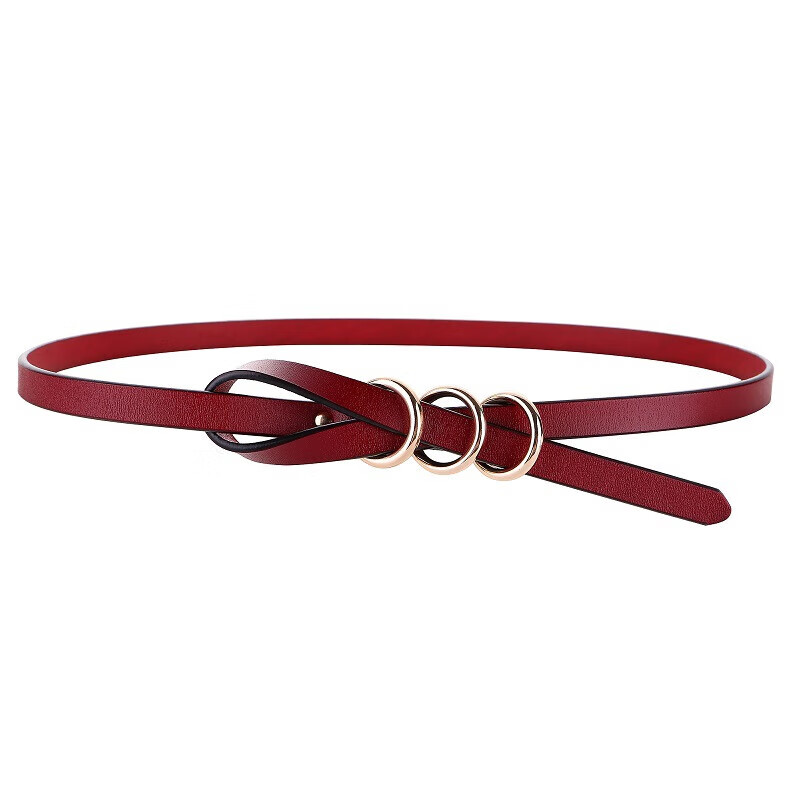 mospoke女士细腰带百搭时尚圆扣打结皮带女配女式皮带装饰 红色 105cm