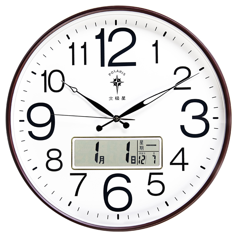 北极星（POLARIS）挂钟 客厅创意石英钟表现代办公室日历壁钟夜光特色数字时钟20英寸 78609