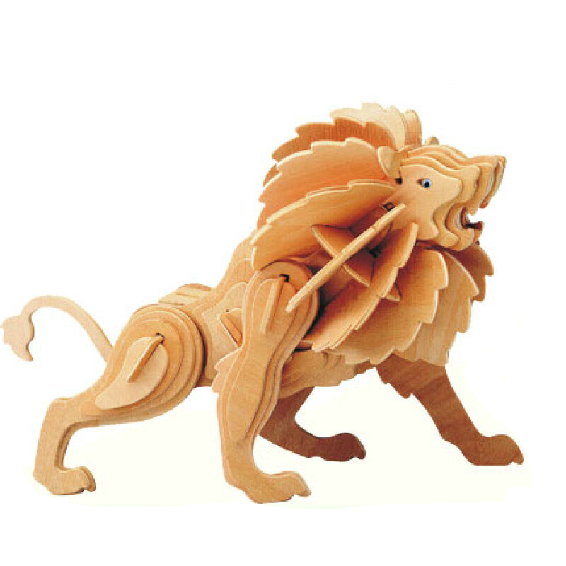 儿童木质3d立体拼图积木制拼装动物仿真恐龙模型量大批发 小狮子