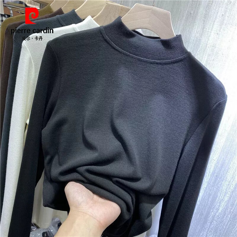 皮尔卡丹(pierre cardin)黑科技肌底衣阳离子双面德绒半高领打底衫女