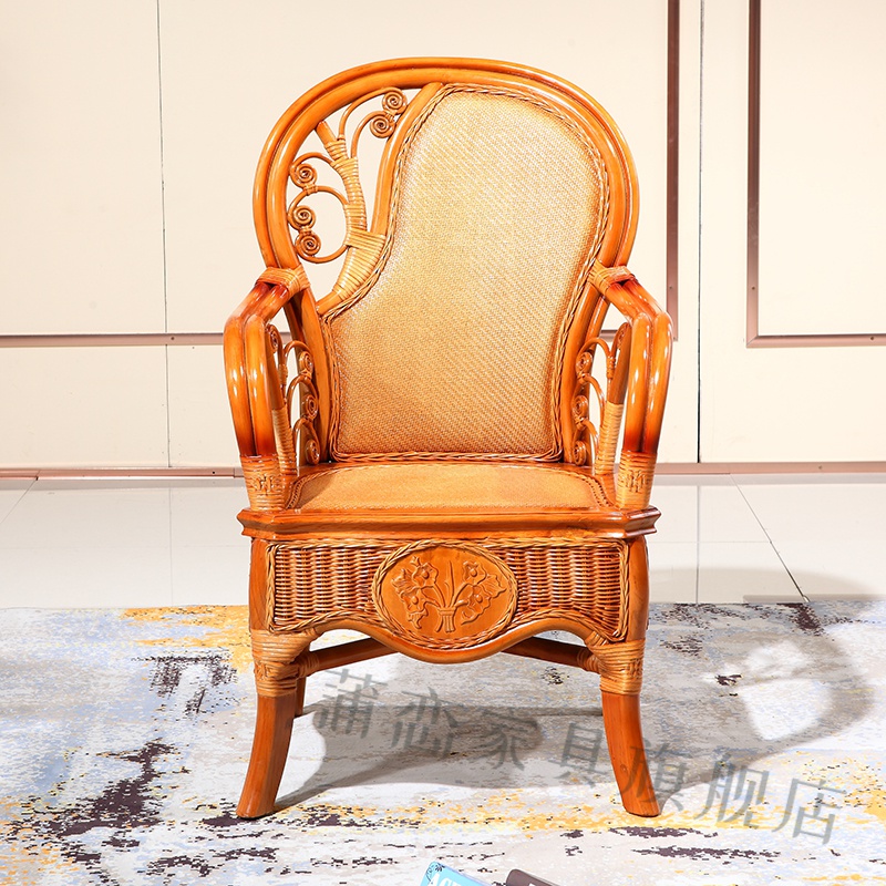 蒲恋 茶椅真藤椅茶几三件套客厅腾椅子靠背椅休闲椅天然藤编家具单人