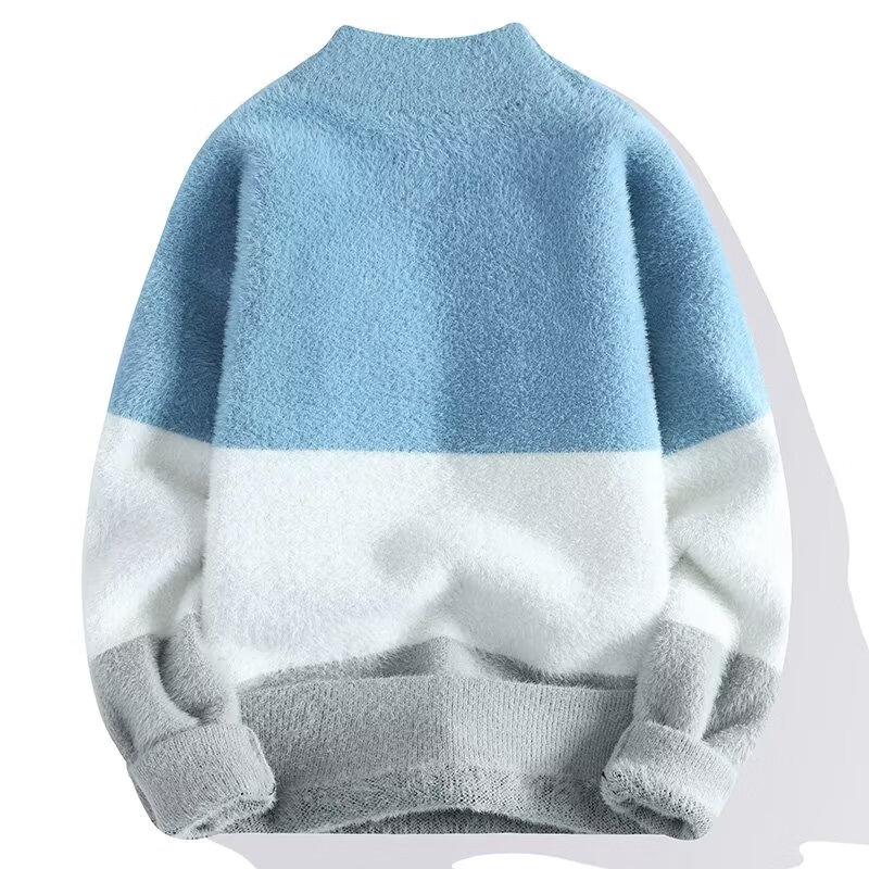 JIAYE半高领毛衣男秋冬季休闲保暖衣仿貂款加绒针织衫毛线衣渐变打底衫 黑色 XL 【115-130斤】