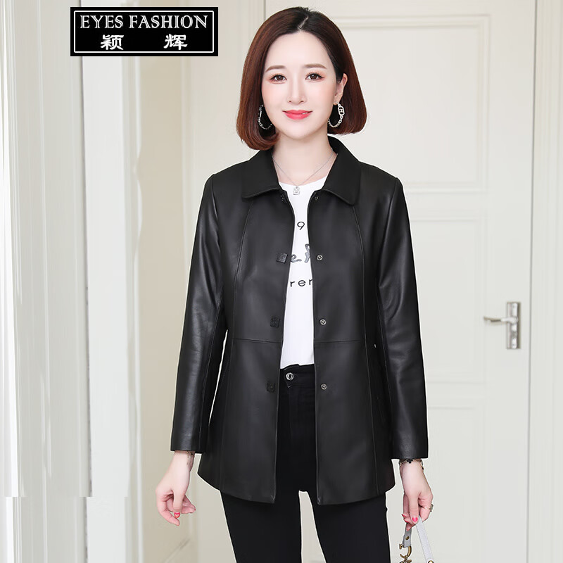 颖辉（EYES FASHION）真皮皮衣女海宁绵羊皮中长款外套女春秋新款中年修身风衣休闲上衣 黑色 XL使用感如何?