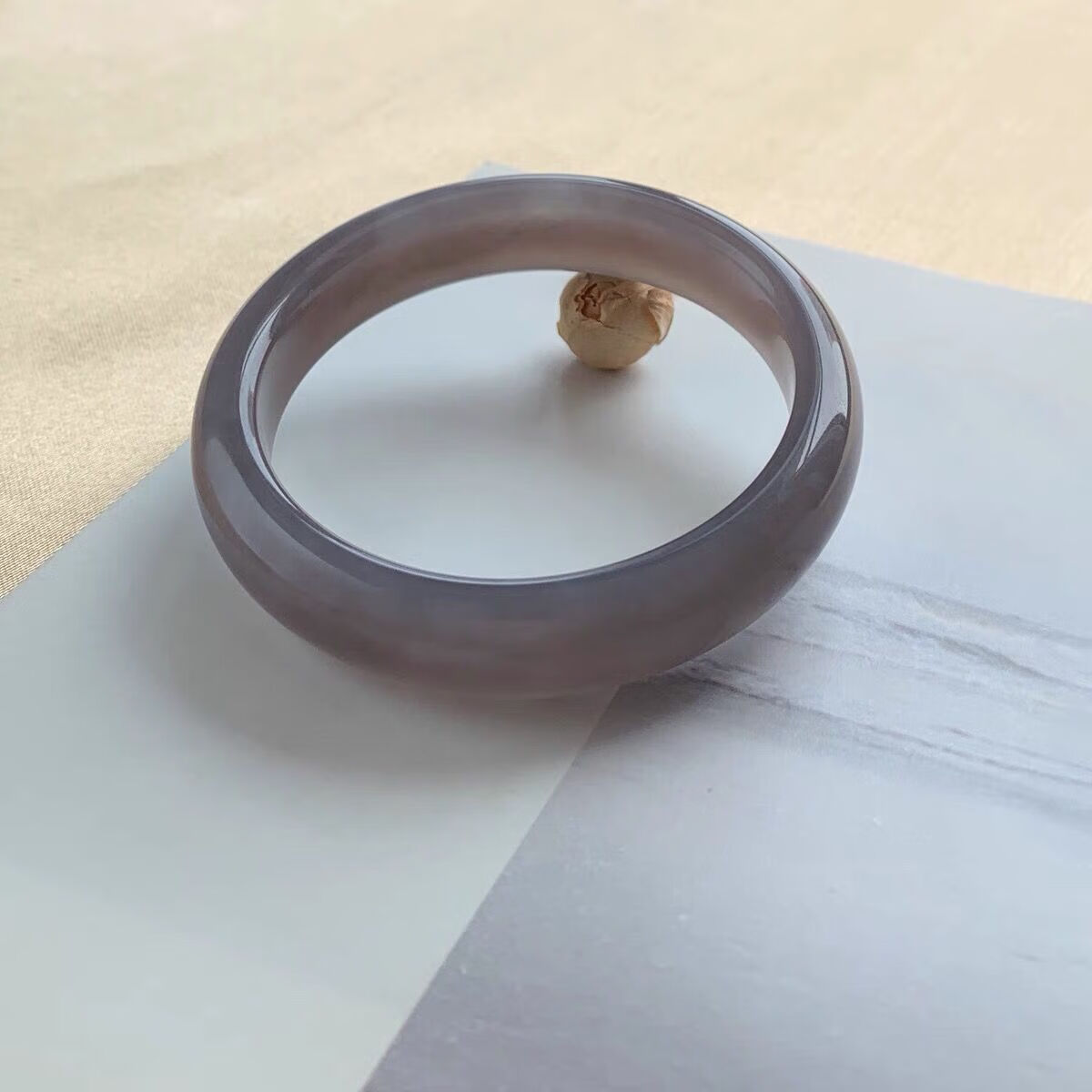 新疆和田玉烟紫手镯女款和田玉镯子和田玉手镯女 59-60圈口适合125