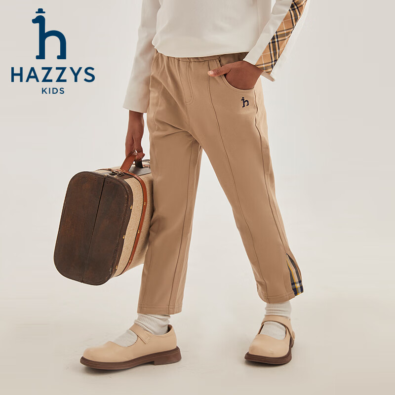 哈吉斯(HAZZYS)童装女童春秋款简约舒适百搭款女童长裤 暖卡其 155