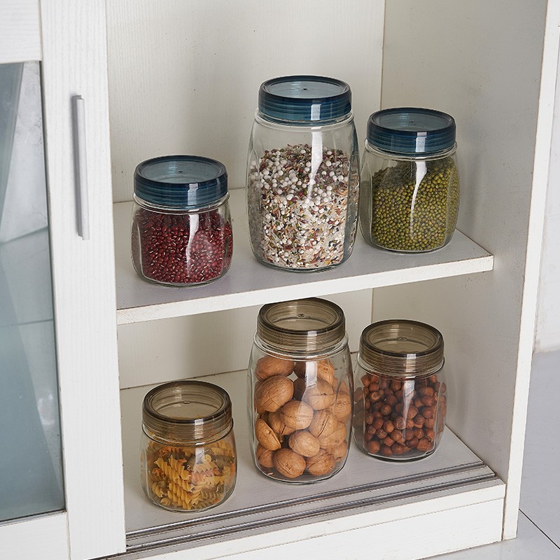 龙士达圆形玻璃密封罐 防潮透明厨房玻璃瓶储物罐 无铅泡菜坛子零食罐 天蓝色750ml