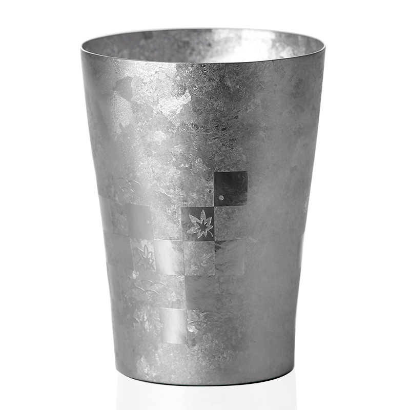 HORIE日本市松系列钛杯子双层钛水杯隔热纯钛多功能情侣对杯无涂层 手工树叶-高款 250ml