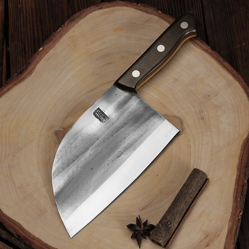 铁匠世家锻打多用弯刀手工锻打菜刀黑木柄家用骨刀酒店厨师斩切刀老式