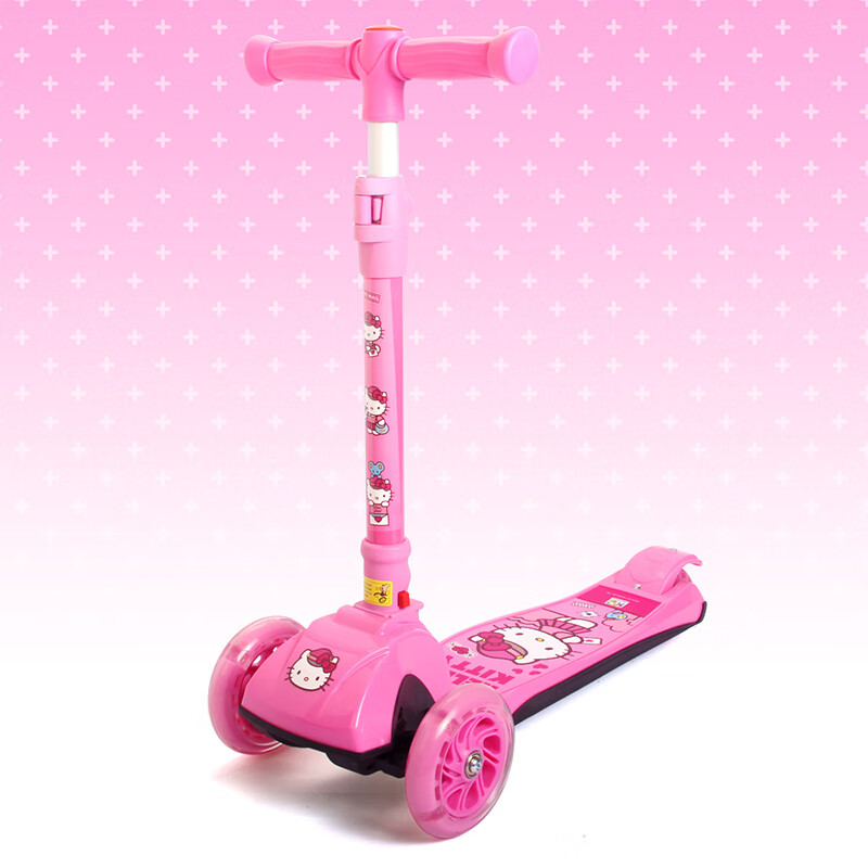 凯蒂猫（hellokitty）儿童滑板车 2-3-6-8岁小孩 闪光滑步车摇摆车 可折叠升降宝宝平衡车脚踏车