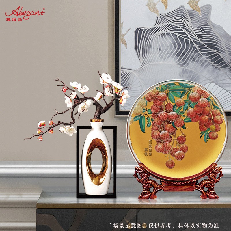 雅琅晶客厅桌面摆件送老师退休礼物轻奢办公室装饰高级感纪念品桃李定制 硕果累累荔枝掐丝手绘盘-金25cm