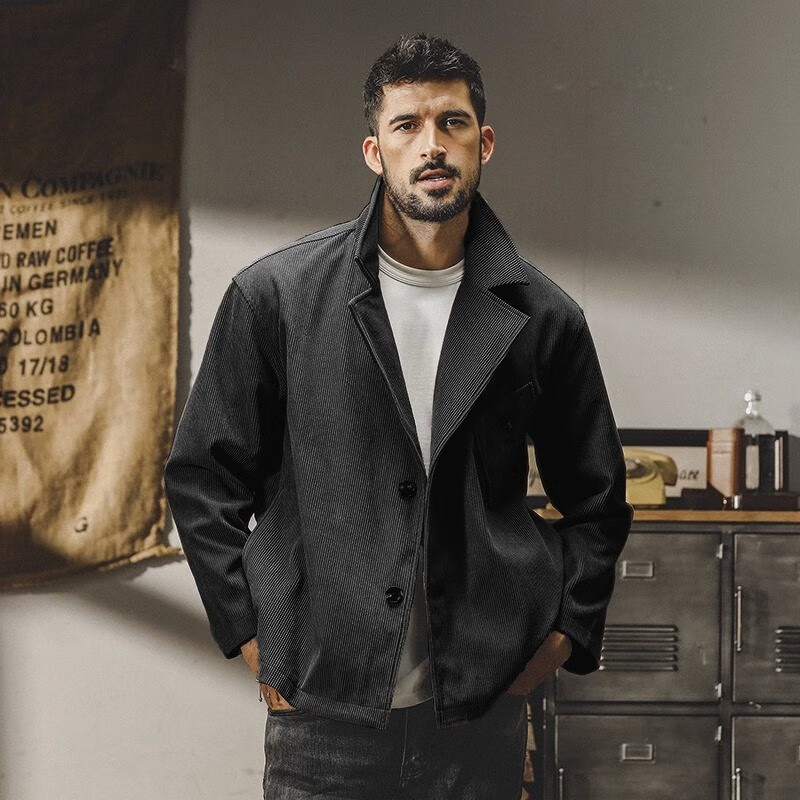 金古莱美式重磅复古通勤休闲西装外套男春秋季宽松型男夹克潮牌上衣男装 黑色 L 【体重120-140斤】