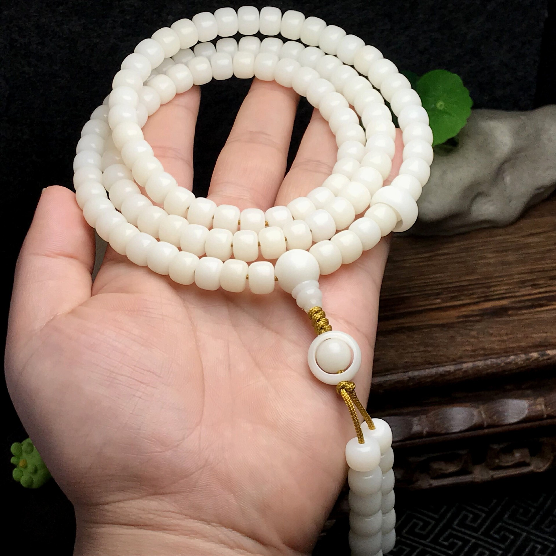 zbjp白玉菩提根老桶型圆珠108颗转运跑环佛珠手链念珠 7*9桶