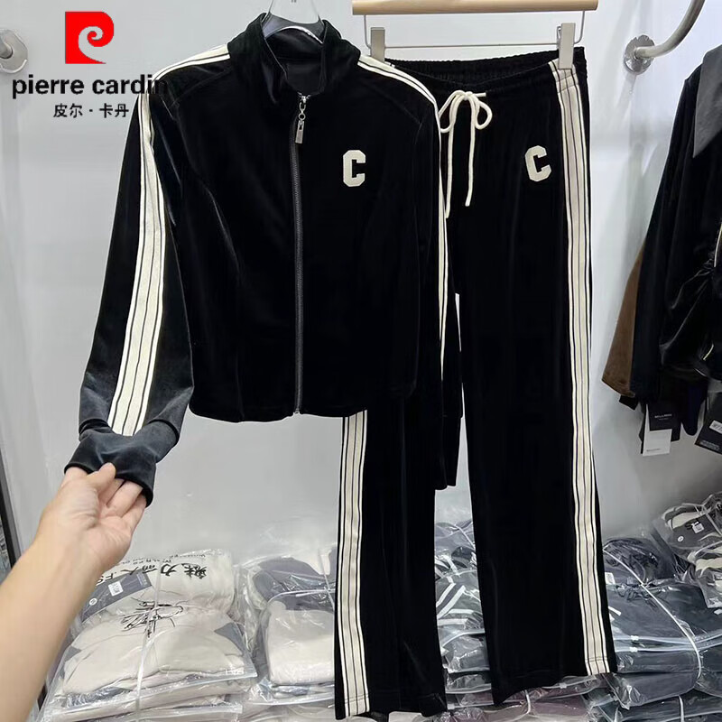 皮尔卡丹(pierre cardin)欧洲站时尚金丝绒运动套装女季加绒加厚休闲