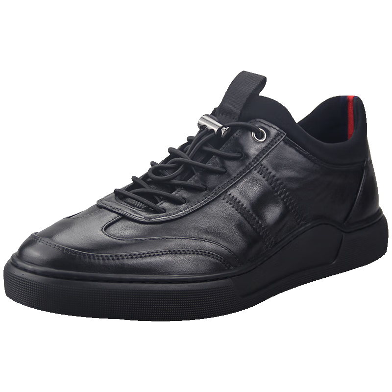 沙馳（SATCHI）男鞋夏季商務(wù)休閑鞋男士時(shí)尚舒適透氣牛皮板鞋男潮鞋戶外鞋辦公鞋 黑色X20962212Z 40 歐碼偏大一碼