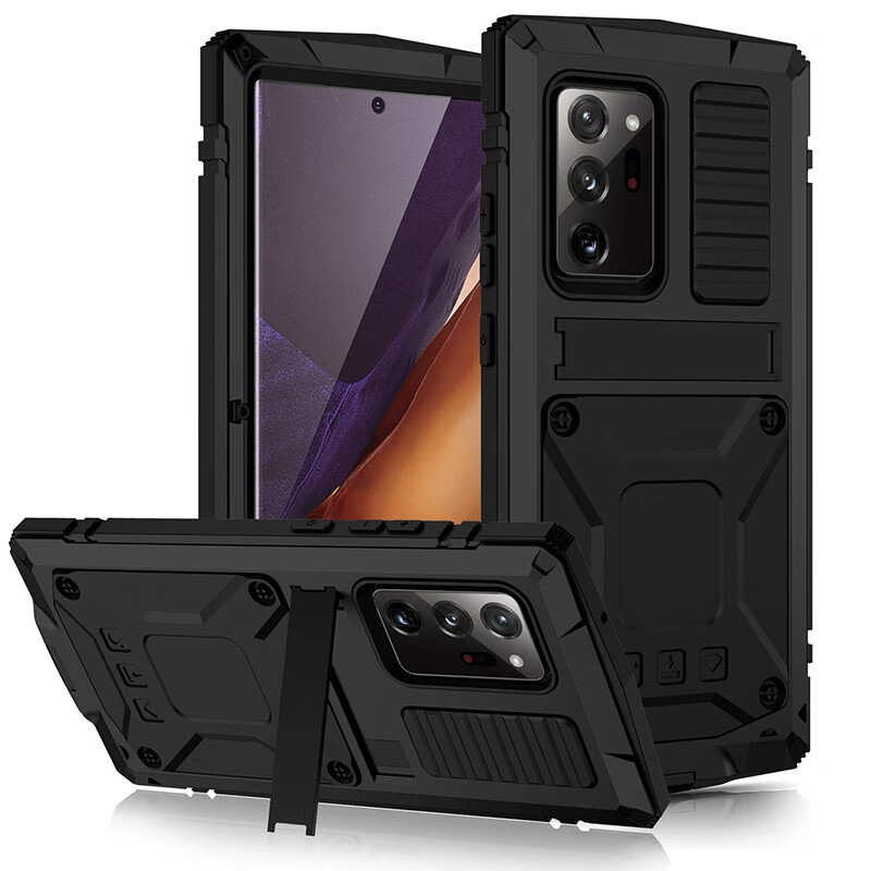 龙岂 三星note20Ultra三防金属手机壳note20保护套N9810全包防摔硅胶3防N9860 【三防支架 黑色】 三星Galaxy Note20 Ultra