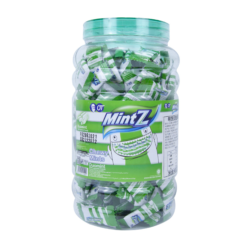 印尼进口MintZ薄荷糖明茨桶装牛奶味460g奶糖清凉软糖生日零食 明茨双重薄荷味软糖460g