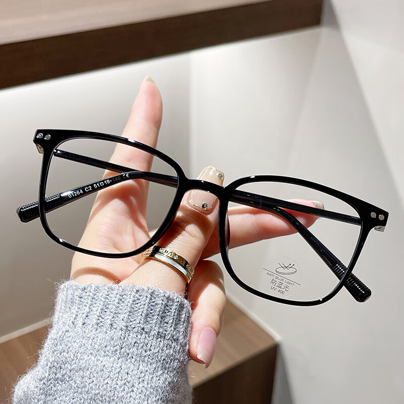 无底视界眼镜框潮流素颜眼镜架韩版眼镜复古ins眼镜女 银亮黑框 单