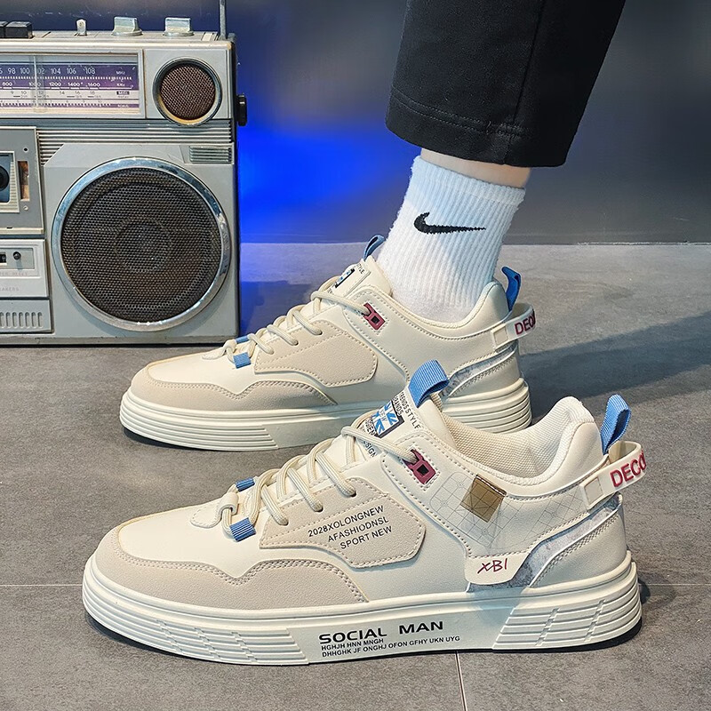 男鞋秋冬新款aj透气潮流运动休闲板鞋男士时尚百搭潮鞋 卡其 39