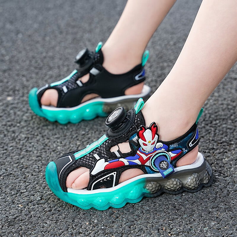 昌祥回力安錔奥特曼凉鞋男童夏季旋转纽扣包头运动防滑户外穿儿童沙滩