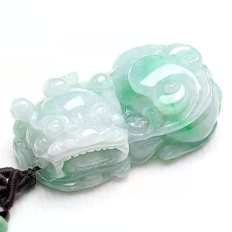 snqp貔貅吊坠翡翠飘阳绿霸王貔貅男女士情侣项链旺运玉石貔恘玉佩 翡