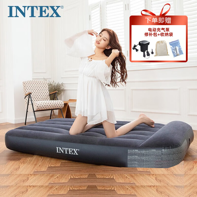 INTEX64141单人内置枕头充气床垫 家用便携午休床户外帐篷垫折叠床 N