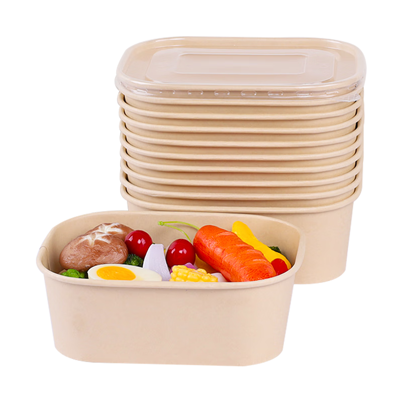阿熙环保餐盒方型加厚1000ml一次性饭盒纸碗外卖打包盒露营餐具10套装