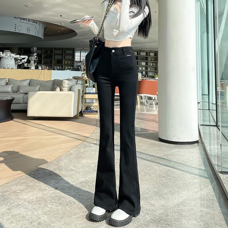 dicify新品微喇叭牛仔马蹄女裤子黑色微喇牛仔裤女春秋2022年新款裤子