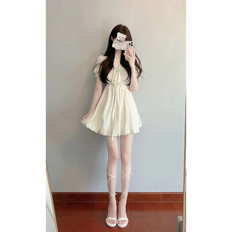 锡曼尘小仙女裙子少女连衣裙仙气短款茶歇法式初恋奶系穿搭小个子感