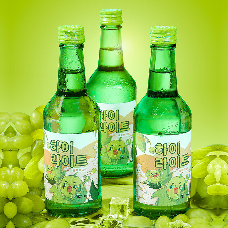 海莱特韩国烧酒竹炭酒韩国清酒原装进口酒利口酒低度果酒中秋送礼聚会 青葡萄味360ml*1瓶