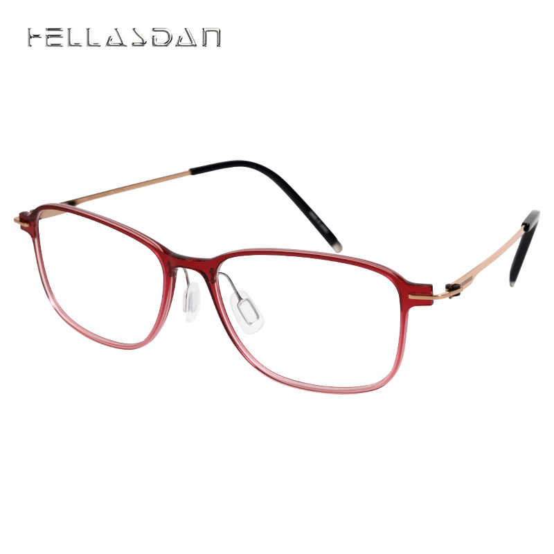 HELLASDAN华尔诗丹 日本进口 简约时尚系列光学镜架男女款全框眼镜架 H4008 001 酒红色+玫瑰金色
