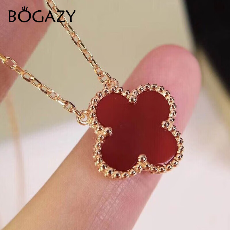 bogazy轻奢品牌四叶草项链女大号18k彩金锁骨链玫瑰金吊坠生日520礼物