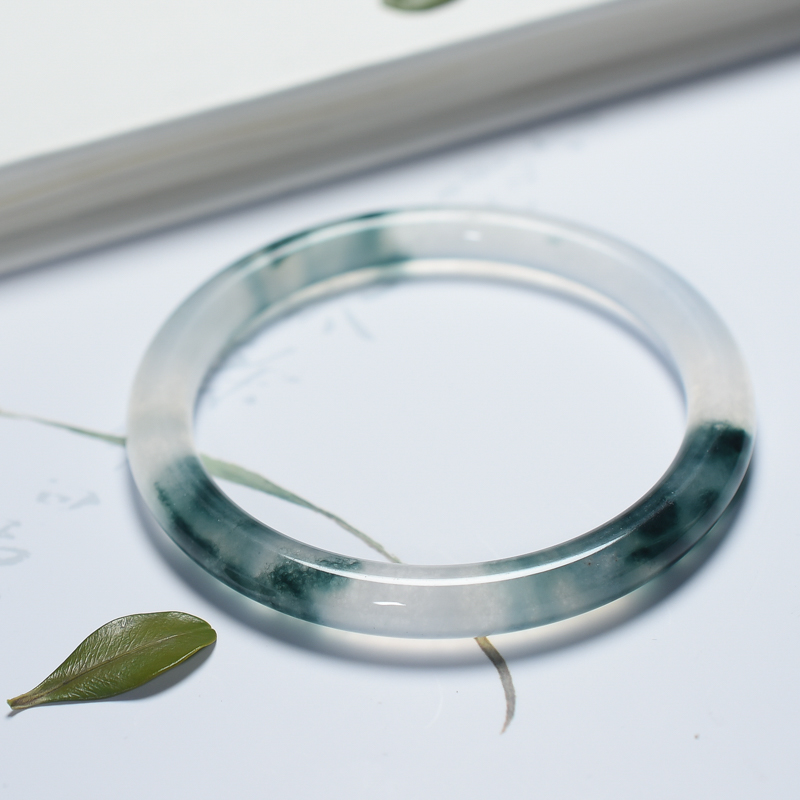 仙来阁 水墨丹青手镯女翡翠 色美人镯天然冰种叮当镯汉服中国风细圆条