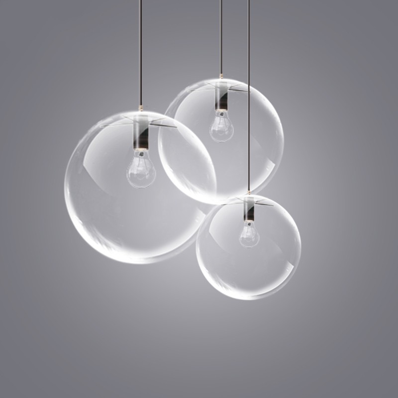 鸿登透明玻璃球圆形吊灯创意三头餐厅设计吧台装饰店铺灯罩金色泡泡灯
