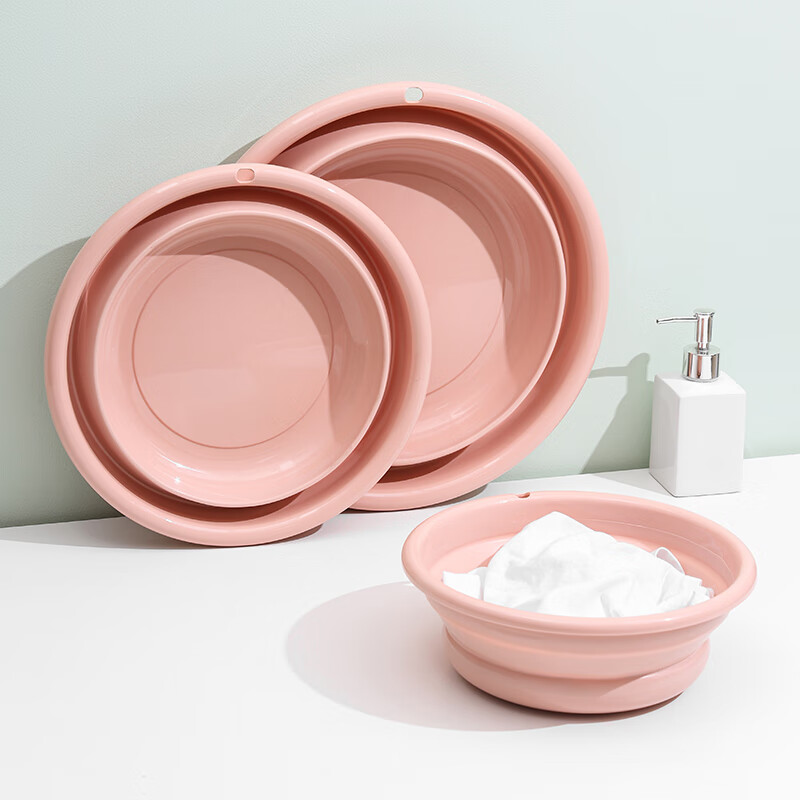 洗脸盆浴室面盆洗屁股盆洗脚盆洗衣盆便携车载压缩清洗盆 粉色宽26cm