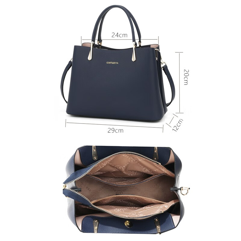 GOOT&DIYA情人节礼物送老婆百搭真皮手提单肩包大容量包包牛皮轻奢中年女包 牛皮藏蓝色