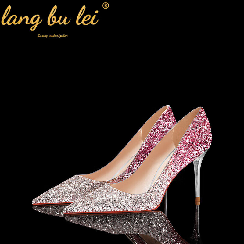 朗布雷(langbulei)轻奢品牌高跟鞋女2022年新款礼服鞋新娘婚纱水晶鞋
