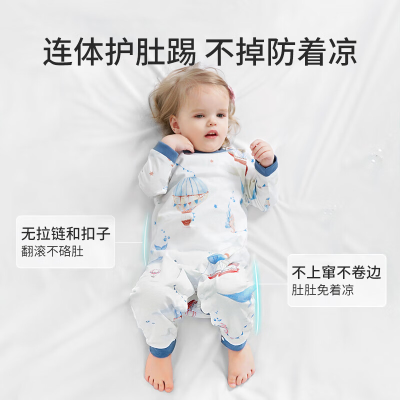 七彩博士婴儿睡袋春夏款宝宝睡衣薄款防踢被神器棉儿童睡袍裙连体衣四季 短袖狐狸小象（竹棉） 80cm 【推荐身高73-80CM】