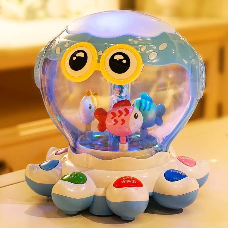 BaoLi宝丽婴儿玩具0-1岁手拍鼓儿童拍拍鼓宝宝早教音乐章鱼鼓生日礼物 会跑的章鱼-蓝色