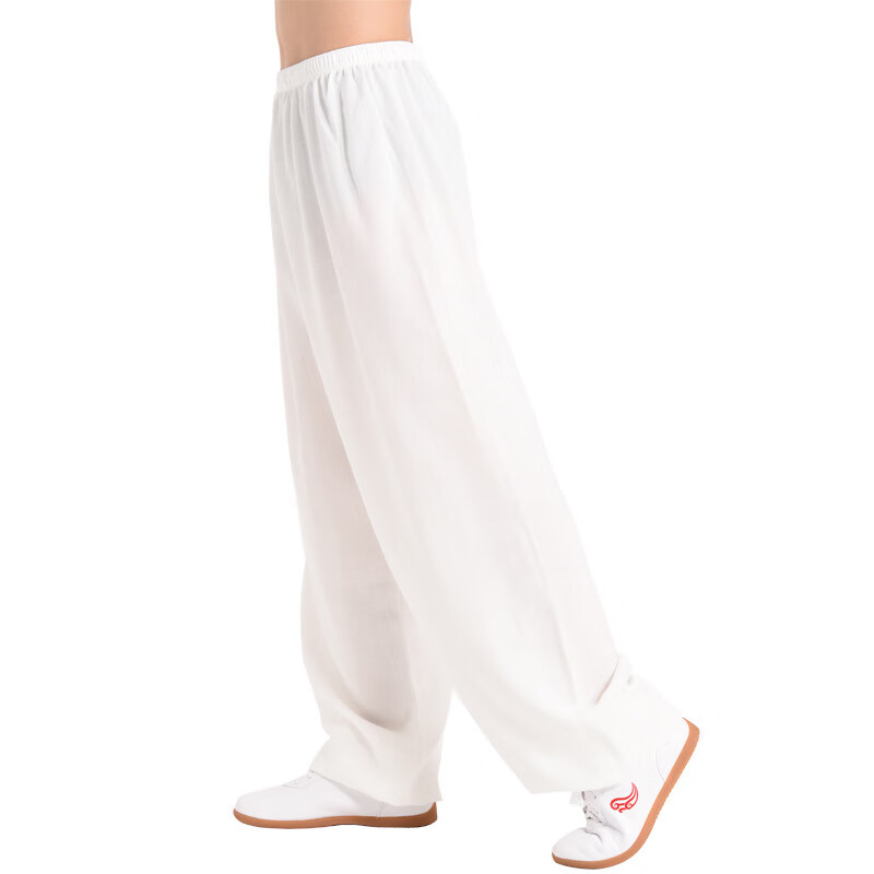 勁極太褲竹節棉麻休閑燈籠褲男女透氣練功褲高彈力晨練瑜伽運動(dòng) 白色 S